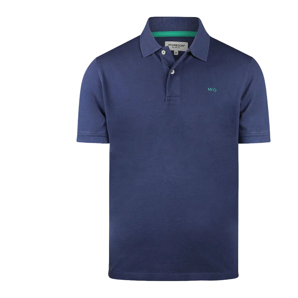 McGregor men's classic regular fit navy blue polo shirt with a ribbed collar and short sleeves on a white background.