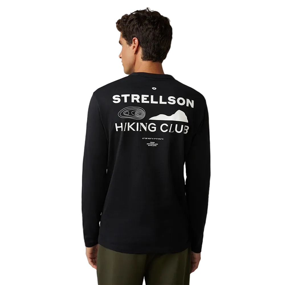 Man wearing Strellson Bronko black long-sleeved shirt with "Hiking Club" printed chest design, Kayagan online