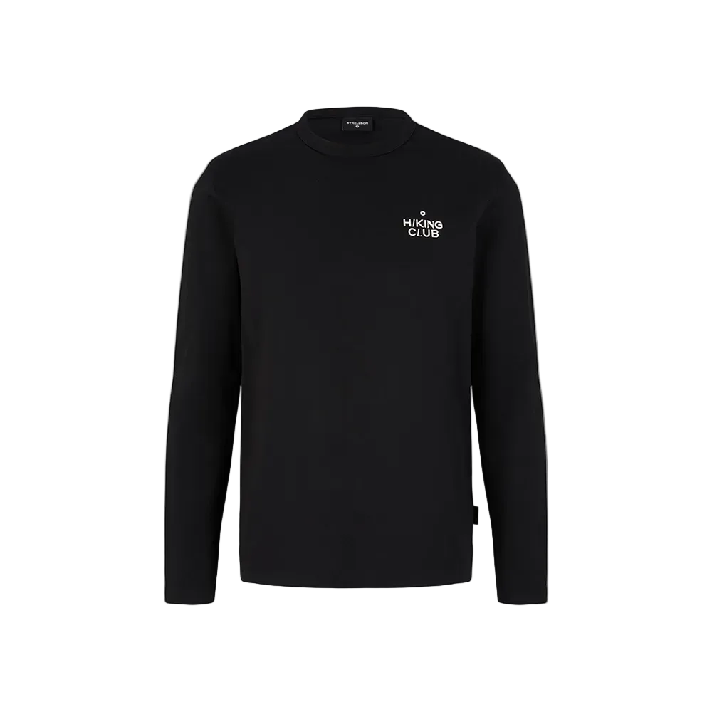Man wearing Strellson Bronko black long-sleeved shirt with "Hiking Club" printed chest design, Kayagan online