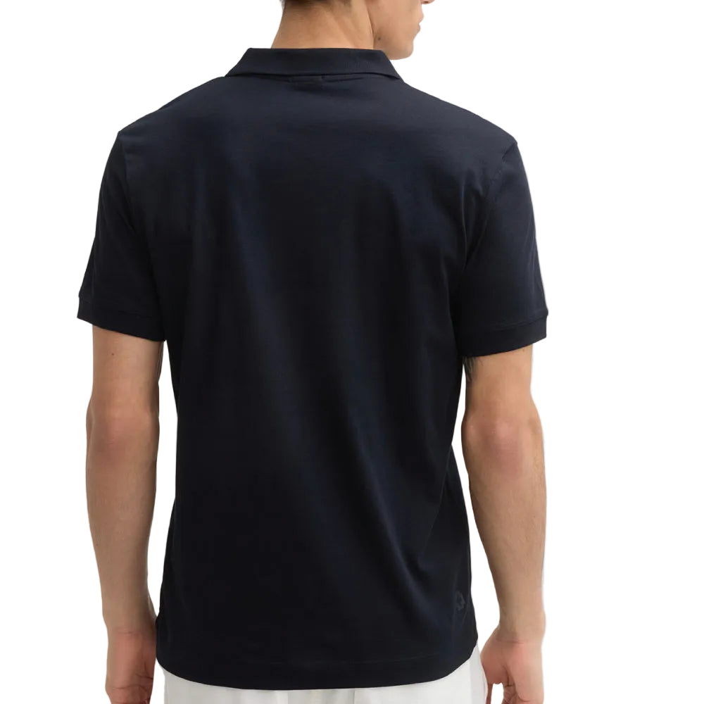 Man wearing Strellson Clark Polo Shirt in navy with buttonless johnny collar, Kayagan 