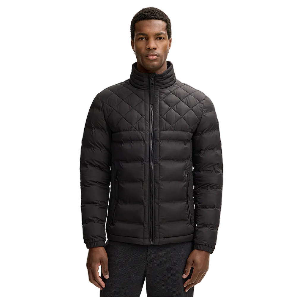 Man wearing Strellson Clason Fused Quilted Jacket in black with zip-up front and stand collar, Kayagan online