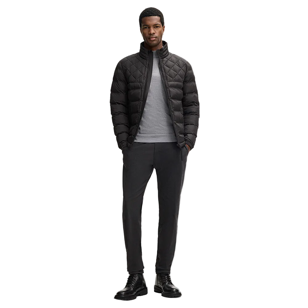 Man wearing Strellson Clason Fused Quilted Jacket in black with zip-up front and stand collar, Kayagan online