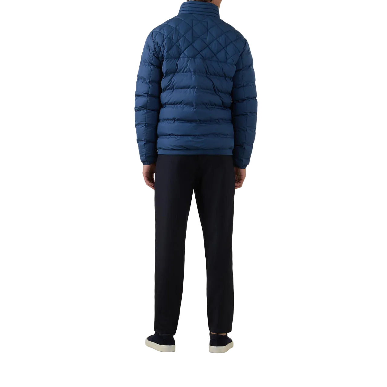 Man wearing Strellson Clason Fused Quilted Jacket in blue with zip-up front and stand collar, Kayagan online