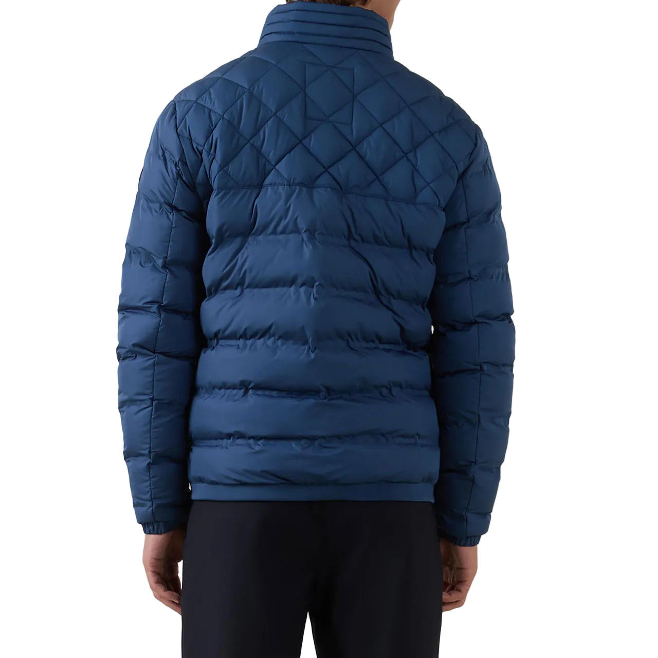 Man wearing Strellson Clason Fused Quilted Jacket in blue with zip-up front and stand collar, Kayagan online