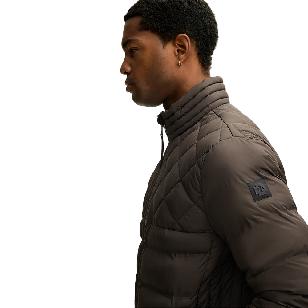 Man wearing Strellson Clason Fused Quilted Jacket in olive with zip-up front and stand collar, Kayagan online