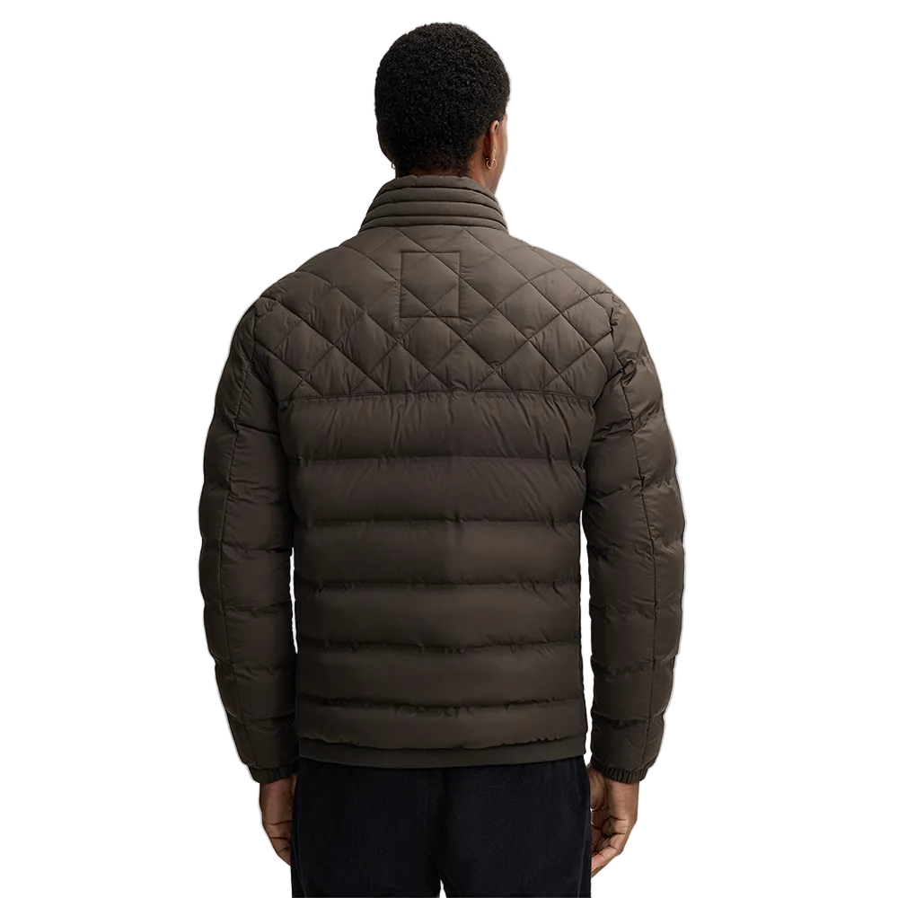 Man wearing Strellson Clason Fused Quilted Jacket in olive with zip-up front and stand collar, Kayagan online