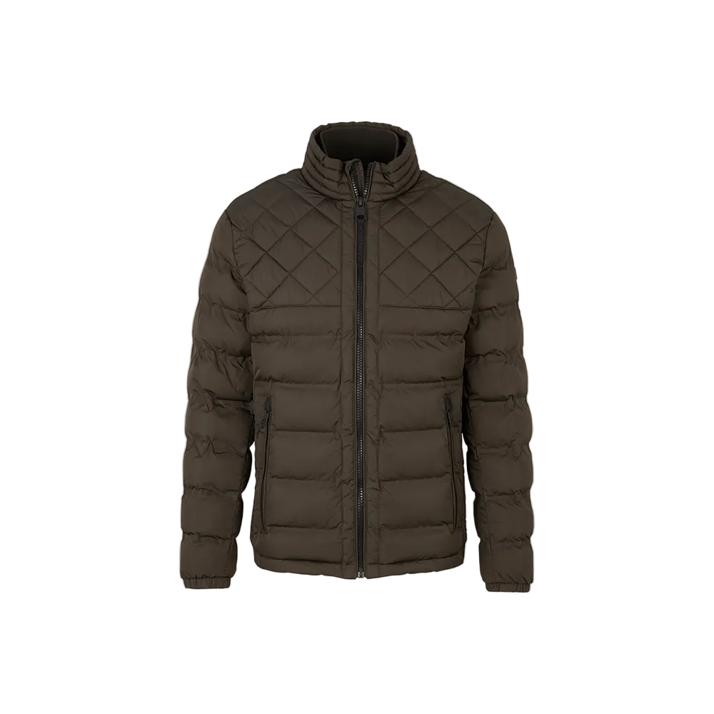 Man wearing Strellson Clason Fused Quilted Jacket in olive with zip-up front and stand collar, Kayagan online