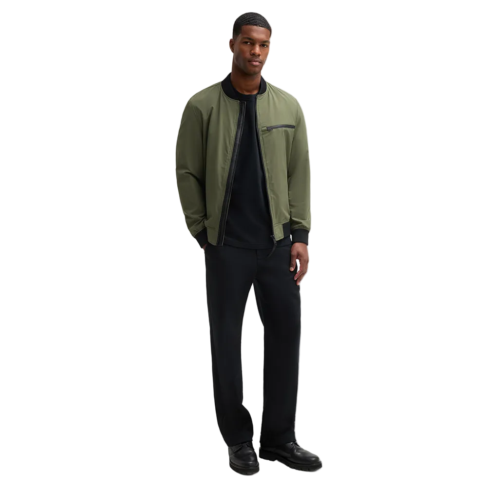 Man wearing Strellson Flex Cross Clearwater Bomber Jacket in olive with ribbed collar and zip front, Kayagan online