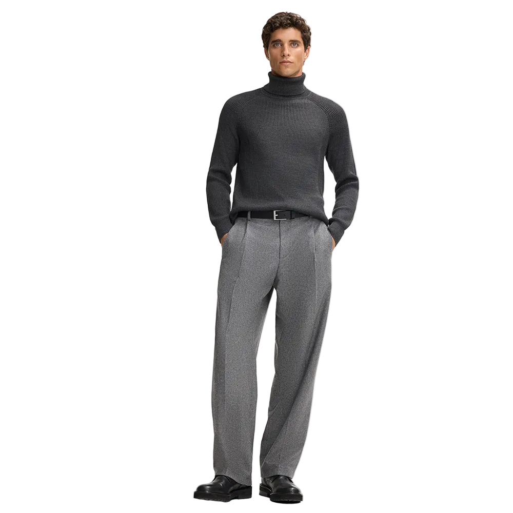 Man wearing Strellson Hamilton Roll Neck Jumper in Anthracite , gray color, turtleneck design sweater, ribbed knit, available at Kayagan