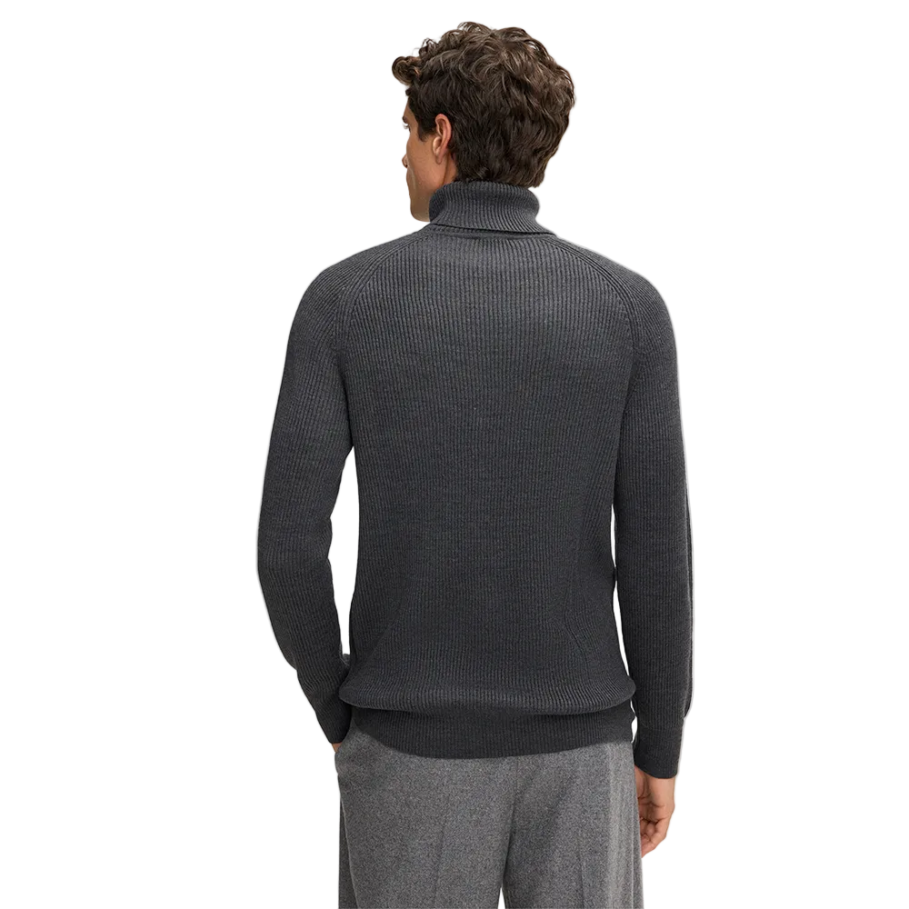 Man wearing Strellson Hamilton Roll Neck Jumper in Anthracite , gray color, turtleneck design sweater, ribbed knit, available at Kayagan