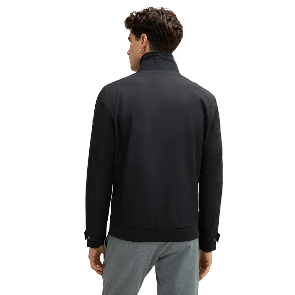 Man wearing Strellson Lucca Windbreaker Jacket in black with stand collar and zip front, Kayagan