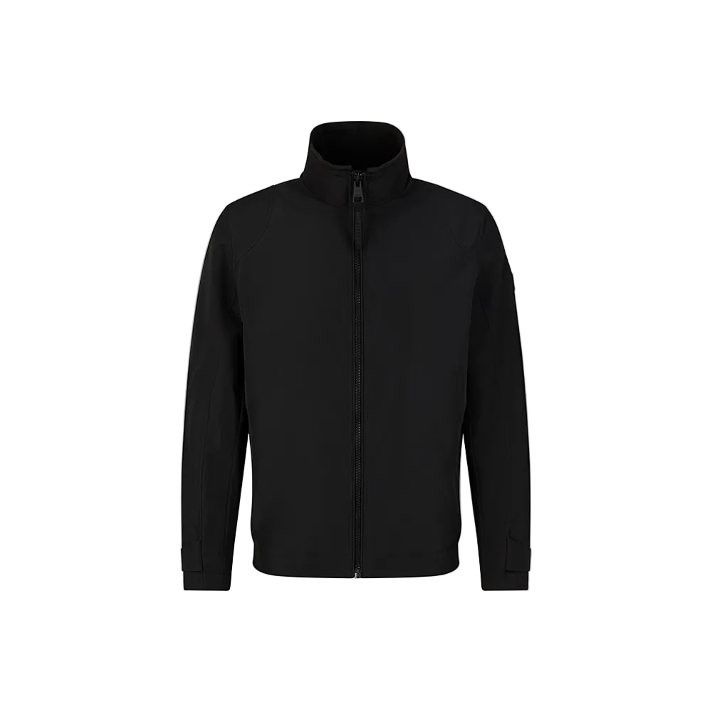 Man wearing Strellson Lucca Windbreaker Jacket in black with stand collar and zip front, Kayagan