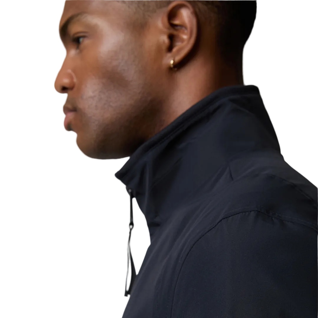 Man wearing Strellson Lucca Windbreaker Jacket in navy with stand collar and zip front