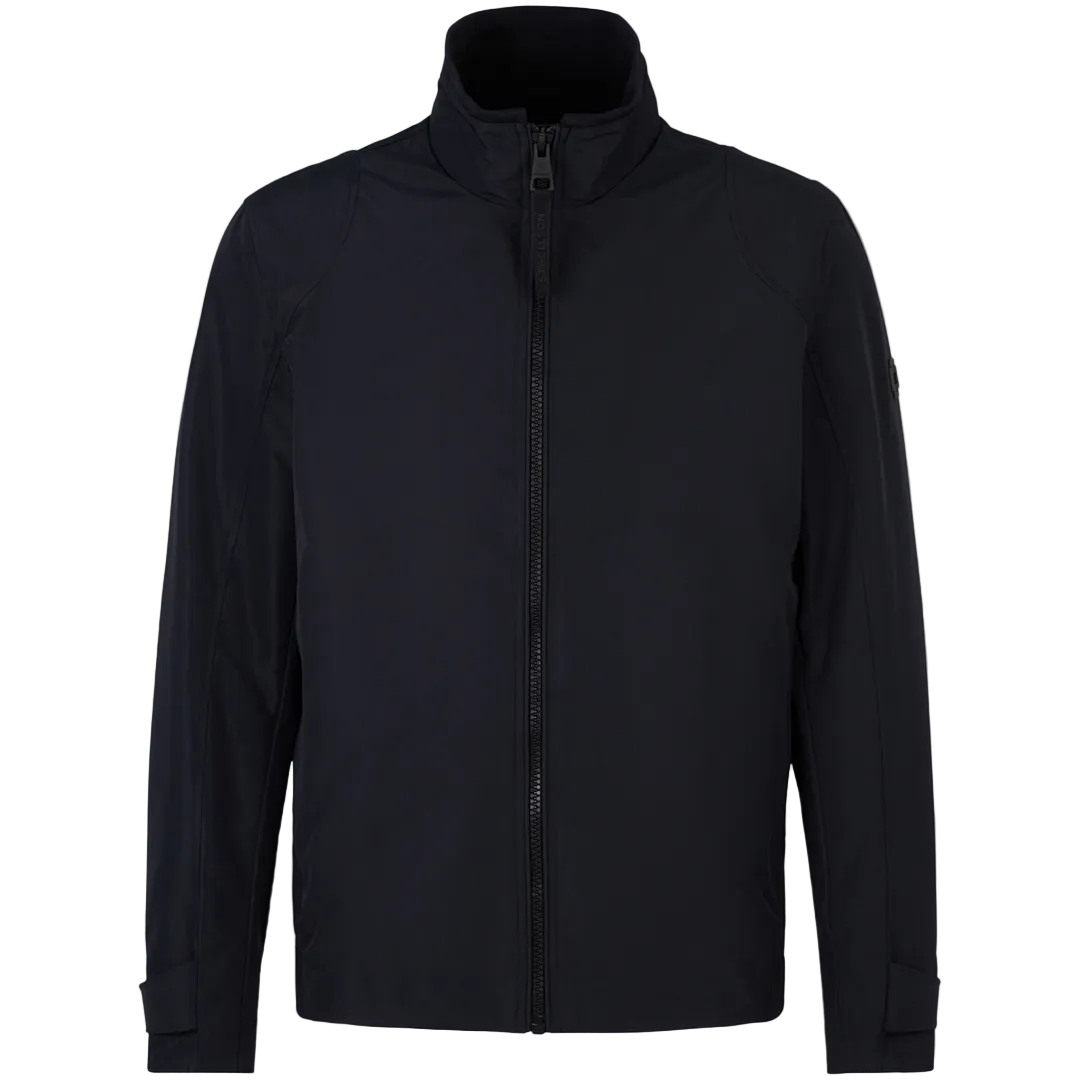 Man wearing Strellson Lucca Windbreaker Jacket in navy with stand collar and zip front