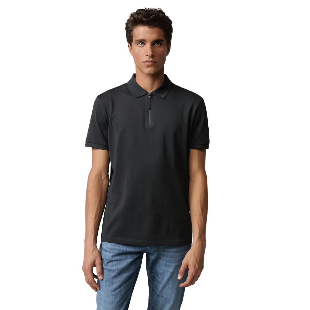 Strellson Reno black regular fit men's polo shirt with zip collar, available online at Kayagan Lebanon with nationwide delivery.