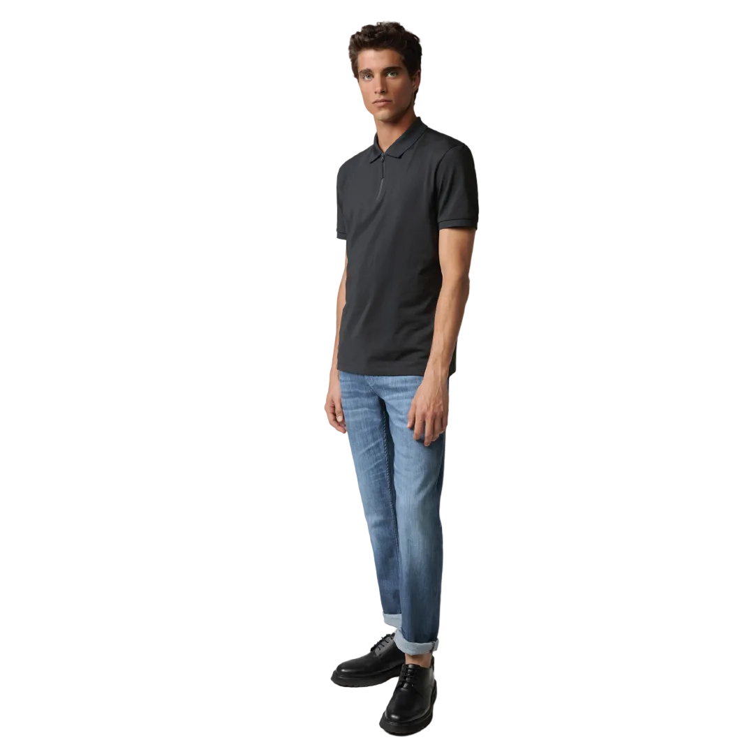 Strellson Reno black regular fit men's polo shirt with zip collar, available online at Kayagan Lebanon with nationwide delivery.